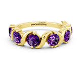 Yellow gold Five-Stone Round Amethyst Wave Band with Shared Prong Setting_6