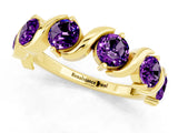 Yellow gold Five-Stone Round Amethyst Wave Band with Shared Prong Setting_7