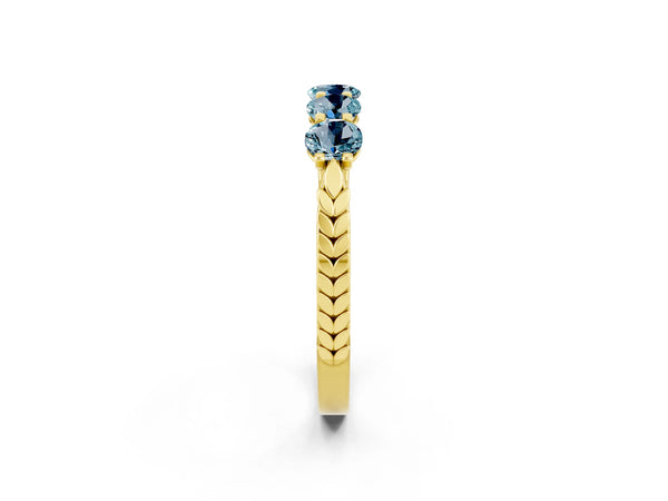Yellow gold Five-Stone Round Aquamarine Prong-Set Band