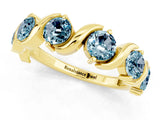 Yellow gold Five-Stone Round Aquamarine Wave Band with Shared Prong Setting_7