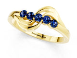 Yellow gold Five-Stone Round Blue Sapphire Crossover Band with Prong Setting_19