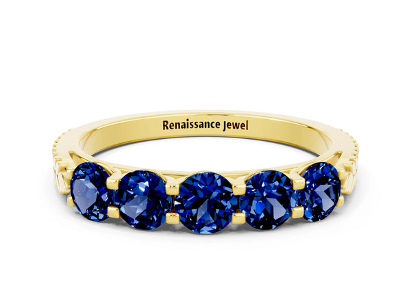 Yellow gold Five-Stone Round Blue Sapphire Prong-Set Band