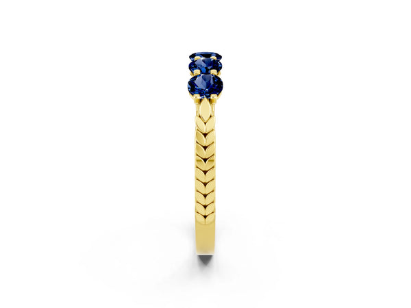 Yellow gold Five-Stone Round Blue Sapphire Prong-Set Band
