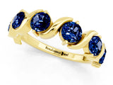 Yellow gold Five-Stone Round Blue Sapphire Wave Band with Shared Prong Setting_7