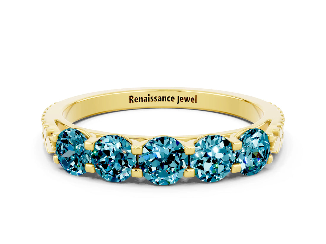 Yellow gold Five-Stone Round Blue Topaz Prong-Set Band_18