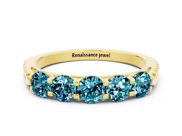 Yellow gold Five-Stone Round Blue Topaz Prong-Set Band