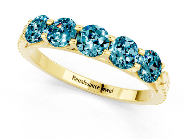 Yellow gold Five-Stone Round Blue Topaz Prong-Set Band