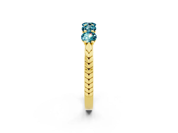 Yellow gold Five-Stone Round Blue Topaz Prong-Set Band