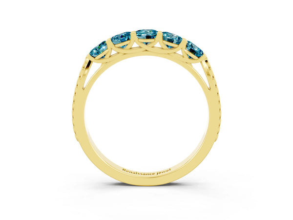 Yellow gold Five-Stone Round Blue Topaz Prong-Set Band