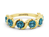 Yellow gold Five-Stone Round Blue Topaz Wave Band with Shared Prong Setting_6