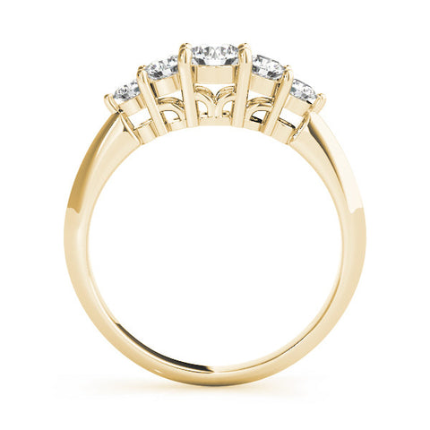 Yellow gold Five-Stone Round Brilliant Diamond Prong Set White Gold Band 1