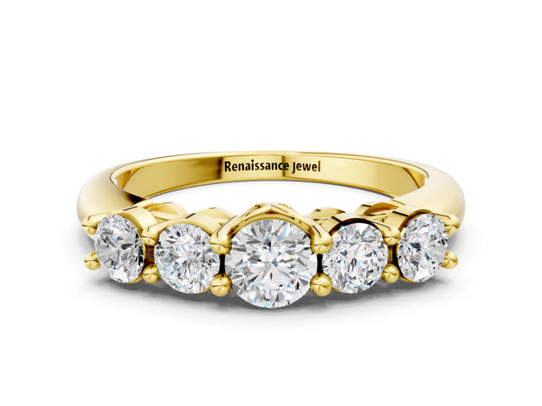 Yellow gold Five-Stone Round Brilliant Diamond Prong Set White Gold Band