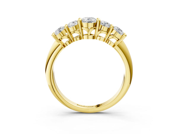 Yellow gold Five-Stone Round Brilliant Diamond Prong Set White Gold Band