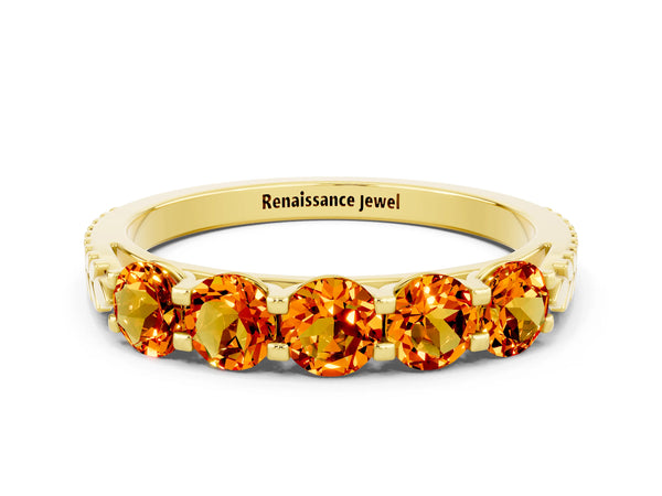 Yellow gold Five-Stone Round Citrine Prong-Set Band