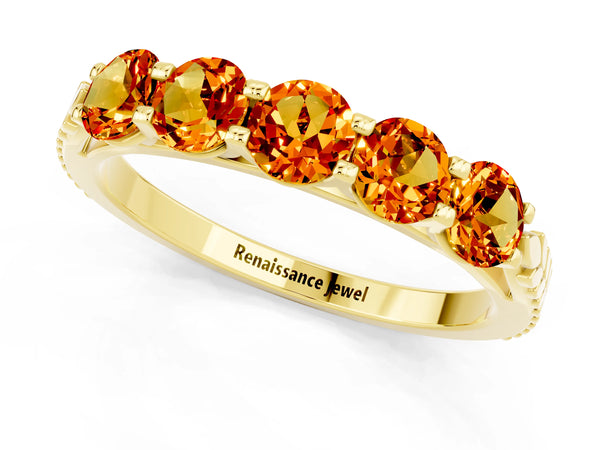 Yellow gold Five-Stone Round Citrine Prong-Set Band