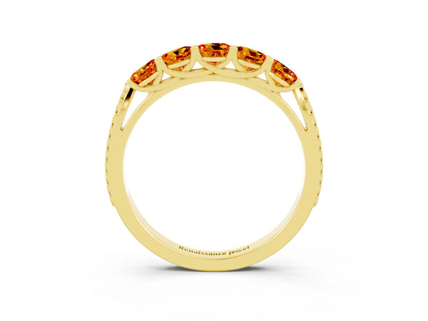 Yellow gold Five-Stone Round Citrine Prong-Set Band
