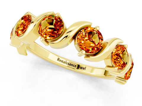 Yellow gold Five-Stone Round Citrine Wave Band with Shared Prong Setting_7