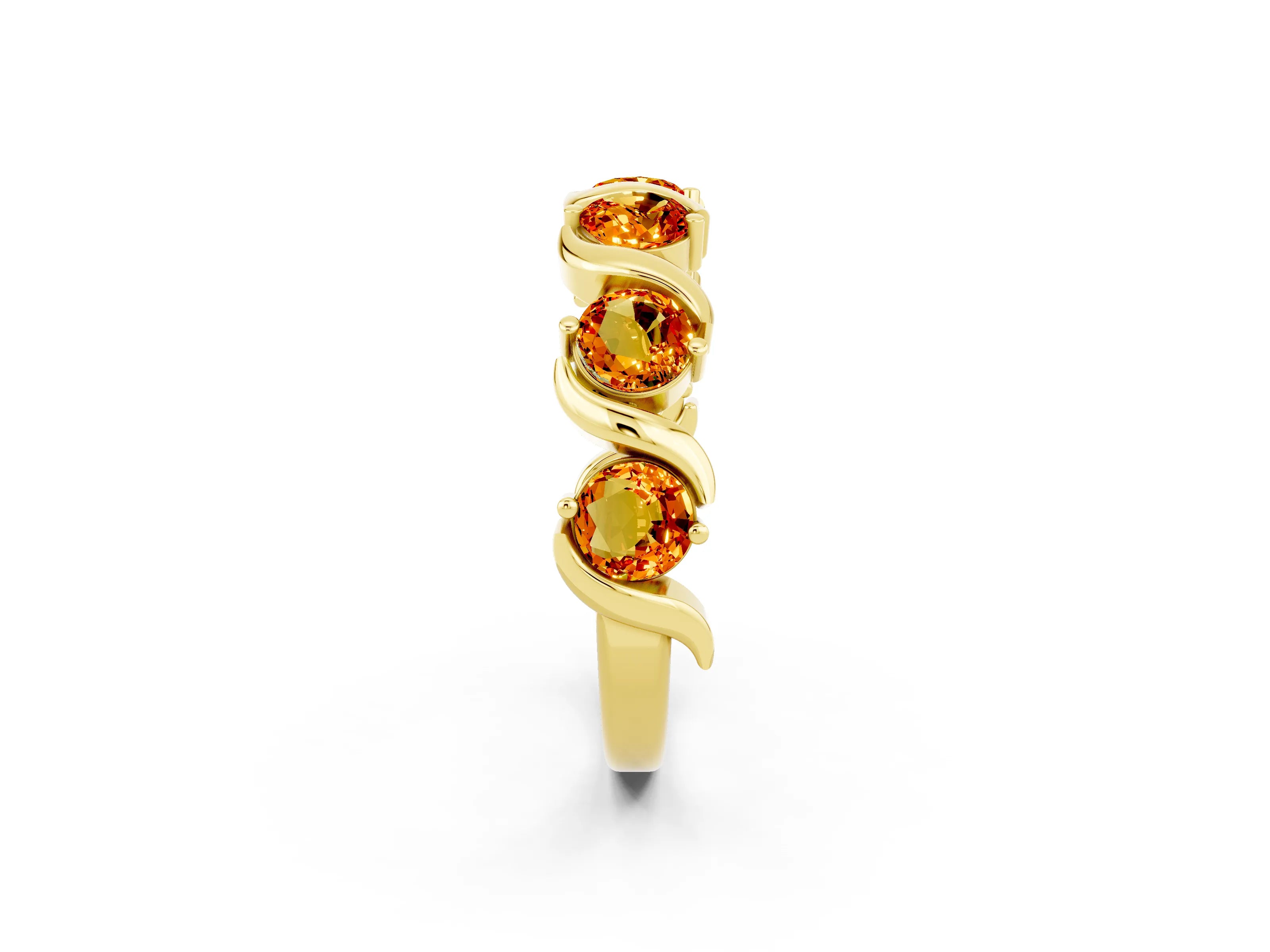 Yellow gold Five-Stone Round Citrine Wave Band with Shared Prong Setting_8