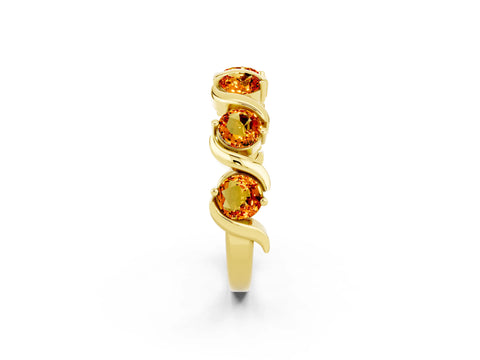 Yellow gold Five-Stone Round Citrine Wave Band with Shared Prong Setting_8