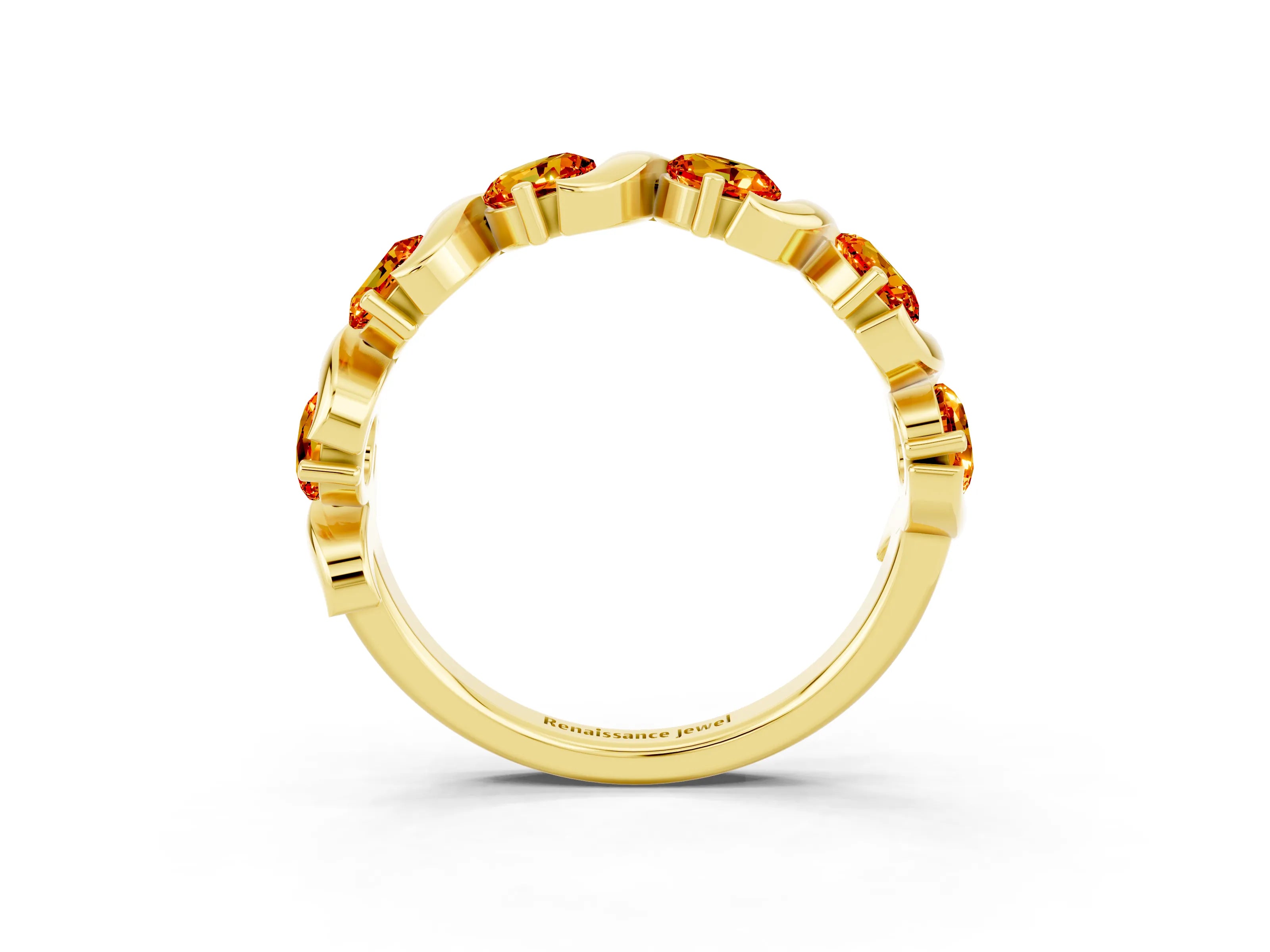 Yellow gold Five-Stone Round Citrine Wave Band with Shared Prong Setting_9