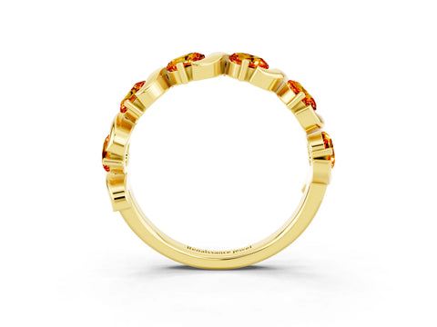 Yellow gold Five-Stone Round Citrine Wave Band with Shared Prong Setting_9