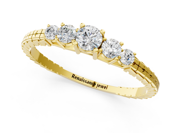 Yellow gold Five-Stone Round Cut Diamond Prong Set Eternity Band