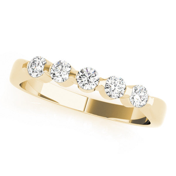 Yellow gold Five-Stone Round Cut Diamond Prong-Set Half Eternity Band