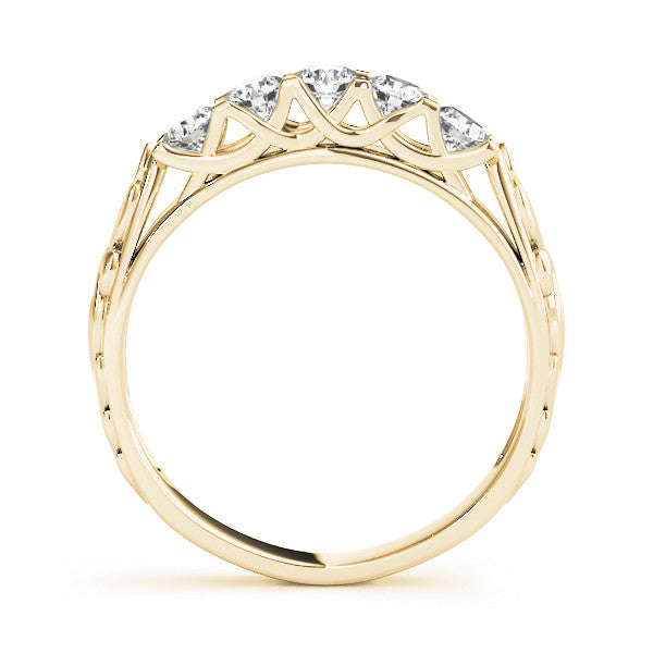 Yellow gold Five-Stone Round Cut Diamond Prong-Set White Gold Band 1