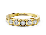 Yellow gold Five-Stone Round Diamond Bezel Set White Gold Band_4