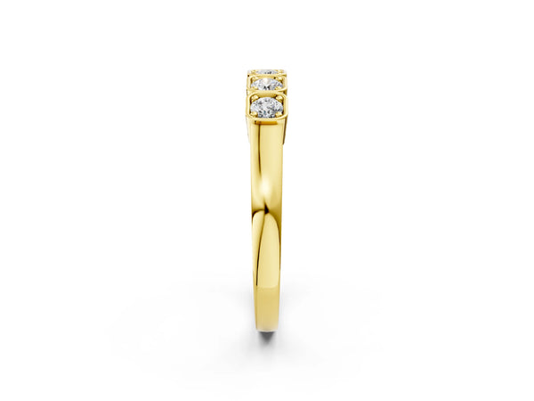 Yellow gold Five-Stone Round Diamond Bezel Set White Gold Band