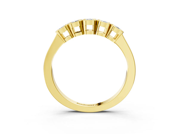 Yellow gold Five-Stone Round Diamond Bezel Set White Gold Band