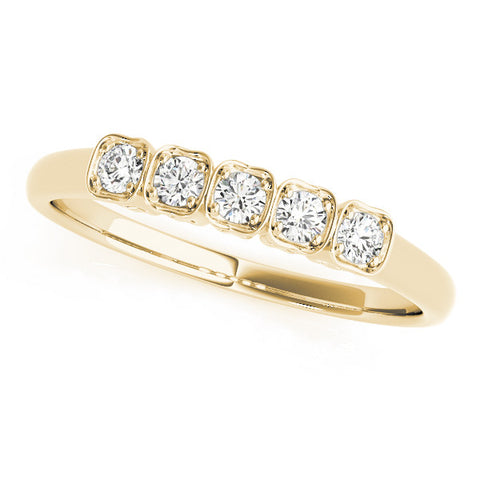 Yellow gold Five-Stone Round Diamond Bezel Set White Gold Band