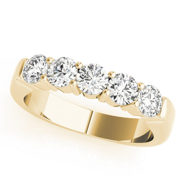 Yellow gold Five-Stone Round Diamond Channel Band with Prong Setting