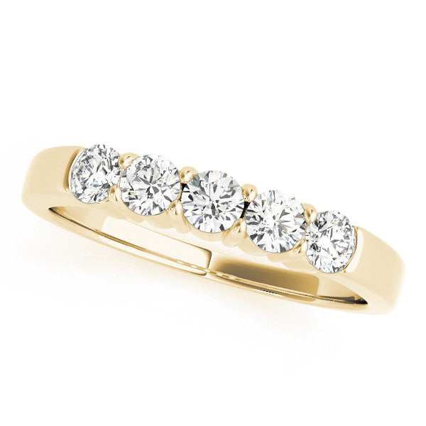 Yellow gold Five-Stone Round Diamond Channel Set Band with Shared Prong Setting