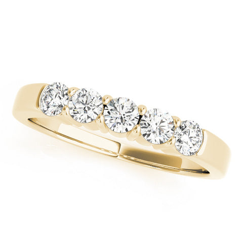 Yellow gold Five-Stone Round Diamond Channel Set Band with Shared Prong Setting