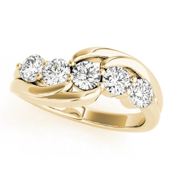 Yellow gold Five-Stone Round Diamond Crossover Band with Prong Setting