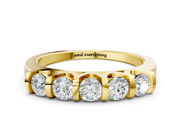 Yellow gold Five-Stone Round Diamond Half-Eternity Bar-Set Ring
