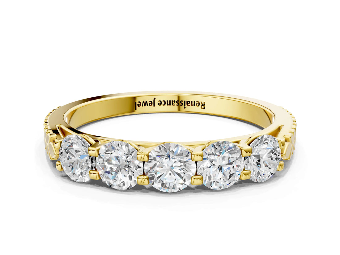 Yellow gold Five-Stone Round Diamond Prong-Set Band_37