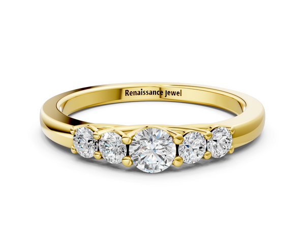 Yellow gold Five-Stone Round Diamond Prong Set Half Eternity Band