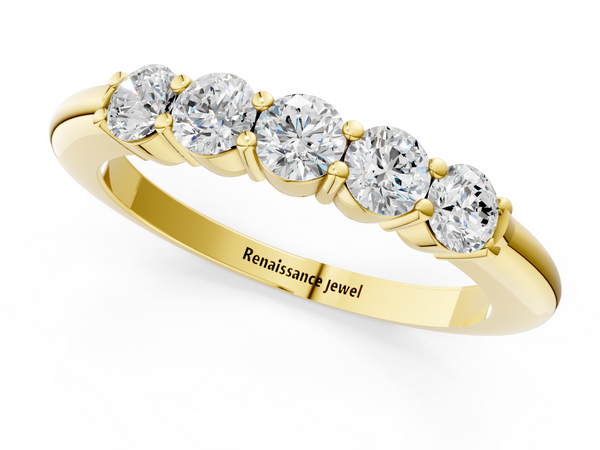 Yellow gold Five-Stone Round Diamond Prong Set Half-Eternity Band