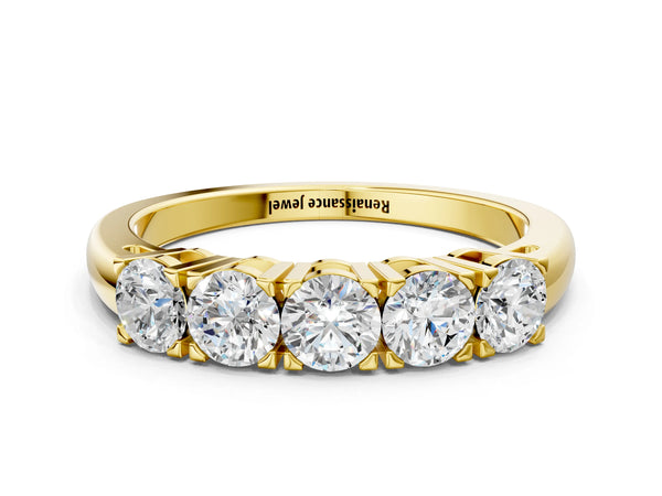 Yellow gold Five-Stone Round Diamond Prong Set White Gold Band
