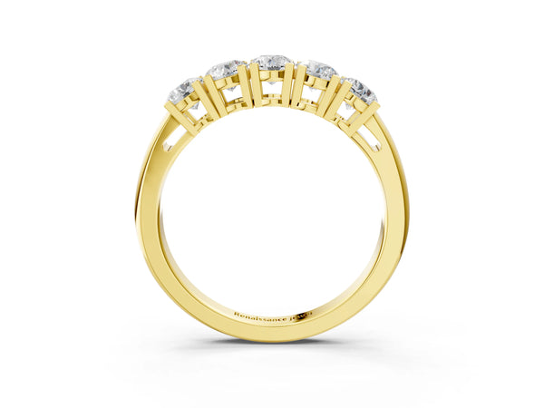 Yellow gold Five-Stone Round Diamond Prong Set White Gold Band