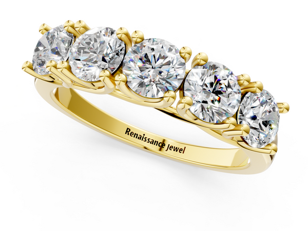 Yellow gold Five-Stone Round Diamond Prong-Set White Gold Band
