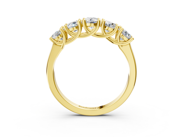 Yellow gold Five-Stone Round Diamond Prong-Set White Gold Band