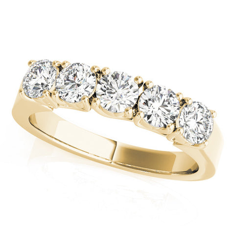 Yellow gold Five-Stone Round Diamond Prong-Set White Gold Band