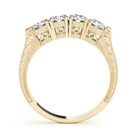 Yellow gold Five-Stone Round Diamond Shared Prong Milgrain Band 1