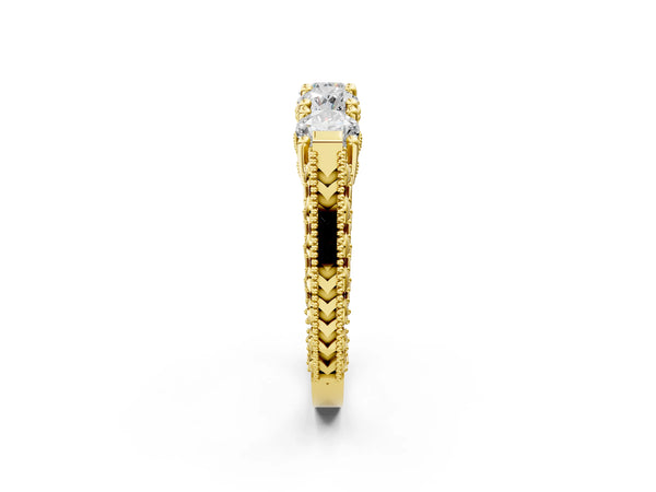 Yellow gold Five-Stone Round Diamond Shared Prong Milgrain Band