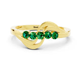 Yellow gold Five-Stone Round Emerald Crossover Band with Prong Setting_18