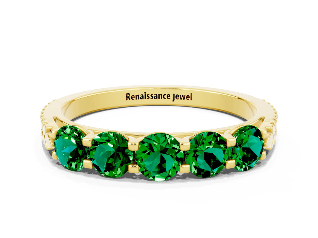 Yellow gold Five-Stone Round Emerald Prong-Set Band_18