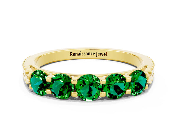 Yellow gold Five-Stone Round Emerald Prong-Set Band